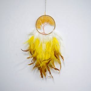 Attrape-rêves bleu rose violet en plumes fait à la main avec arbre de vie en cristal d'améthyste et de quartz rose - Product Image 5