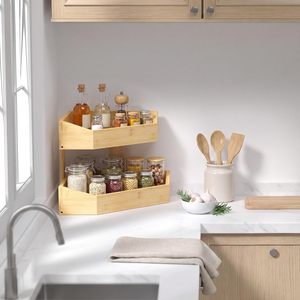 <span class=keywords><strong>Panier</strong></span> à fruits d'angle en bois à 2 niveaux, grande capacité, support pour fruits, organisateur de rangement pour fruits <span class=keywords><strong>et</strong></span> légumes pour comptoir de cuisine - Product Image 2