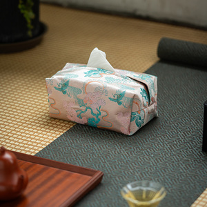 Boîte à mouchoirs en tissu de style chinois, coton et lin, accessoire pour cérémonie du thé, utilisation en chambre ou en voiture - Product Image 1