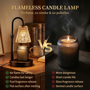Schwarze Kerzenerwärmer-Lampe mit Gemustertem Glasdeckel, Glühbirnendesign Versteckt, Flammenfrei, Sicher für Haustiere und Kinder, Dimmbar, Timer, Wachsschmelzer, Geschenk - Product Image 6