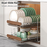 Panier de rangement ventilé pour vaisselle en acier inoxydable, tiroir coulissant avec poignées et plateau d'égouttage pour armoire