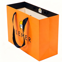 Sacs en papier personnalisés avec votre propre logo, imprimés, orange, luxe, avec poignées en ruban, pour mariage, anniversaire d'enfants, emballage cadeau