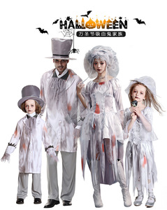 Horreur Vampire Zombie Cosplay uniforme pour femmes et hommes costume taché de sang et robe de voile fantôme <span class=keywords><strong>mariée</strong></span> adulte enfants Costume d'halloween - Product Image 2