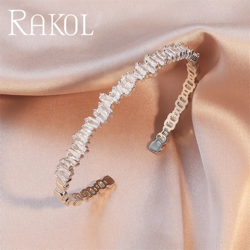 RAKOL BP154 도매 가격 디자인 컬러 지르코니아 크리스탈 커프 테니스 조절 팔찌 & 팔찌 매력 보석 여성