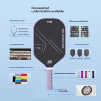 Raquette de pickleball rectangulaire en fibre de carbone T700, ensemble complet, best-seller, approuvée aux États-Unis, 220g