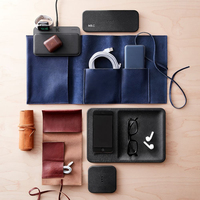 Organiseurs numériques 3C en cuir : Étui de rangement pour chargeur, étui de protection pour écouteurs filaires, pochette porte-monnaie multi-poches