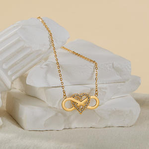 YF3903 Gioiello da Donna in Acciaio Inox Placcato Oro 18k, Simbolo <span class=keywords><strong>Infinito</strong></span> con <span class=keywords><strong>Cuore</strong></span> Intrecciato e Zirconi Incastonati, Impermeabile - Product Image 5