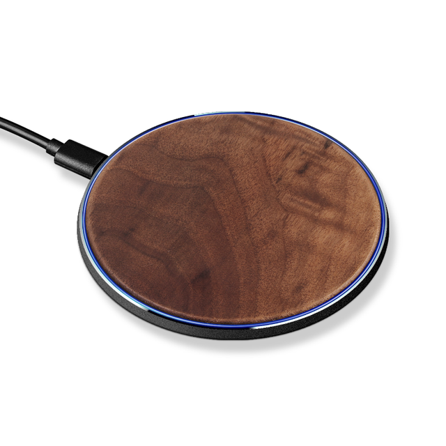 Round Wireless Charger 5W 10W 15W Walnut Maple Wood Craft Gift Mobile Phone Wireless Fast Charger for iPhone for Samaung