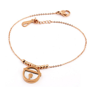 Bracelet à breloques tendance en alliage de zinc or rose avec incrustation de coquillages ronds, bijou cadeau - Product Image 4