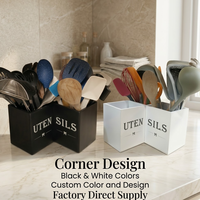 Support d'ustensiles de cuisine d'angle personnalisé en bois, organisateur de comptoir à 3 compartiments pour cuillères et spatules