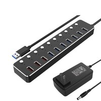 Alimentation 12V3A USB 3.0 5 Gbps Transfert de données Charge rapide Répartiteur USB 10 ports Hub 10-en-1 en alliage d'aluminium en stock