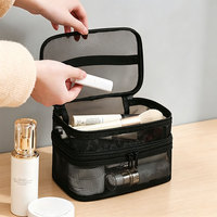 Trousse de Maquillage à 3 Niveaux en Maille, Organisateur Cosmétique, Étui de Rangement, Pochette de Voyage pour Articles de Toilette, Grande Capacité Portable, Porte-Pinceaux de Beauté, Trousse de Toilette