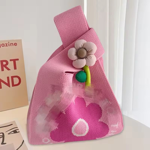 Bolso de punto de gran capacidad para mujer, estilo coreano, con diseño floral, portátil, para primavera, venta al por mayor - Product Image 3