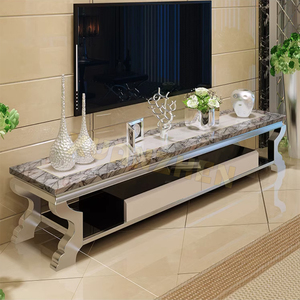 Muebles de Sala de Estar Nuevo Diseño Mesa de Centro de Acero Inoxidable Plateado y Mármol Juego de Mesas de Café Modernas - Product Image 4