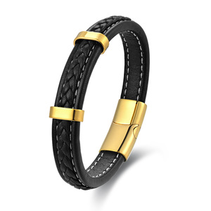 Mode Simple <span class=keywords><strong>Bracelet</strong></span> En Cuir En Acier Inoxydable Logo Personnalisé DIY Métal Boucle <span class=keywords><strong>Magnétique</strong></span> Brun Noir <span class=keywords><strong>Bracelet</strong></span> En Cuir Pour Hommes - Product Image 1