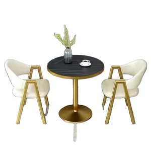 Tavolo da Pranzo in Legno Massello Commerciale, <span class=keywords><strong>Tavolino</strong></span> da Caffè Nero Casual per Bar, Divano Stile Industriale Retrò con Piano in Finto Marmo <span class=keywords><strong>Dorato</strong></span> - Product Image 1