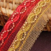 Ruban de bordure en dentelle maillée à chaîne perlée rétro en polyester pour robes, textiles de maison, chapeaux, vêtements, accessoires de rideaux DIY