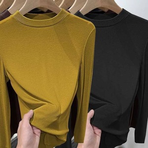Women Long Sleeve Thermal Base Layer Top Stand Collar Warm Plus Size Autumn Wear Mustard Yellow Coffee Black White Olive Green - Product Image 4