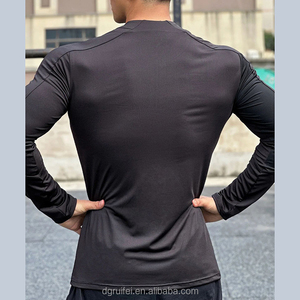 Kaus lengan panjang pria, baju KOMPRESI pria lengan panjang, atasan ritsleting 1/4 perempat, Slim Fit otot ringan, leher corong, Kustom - Product Image 2