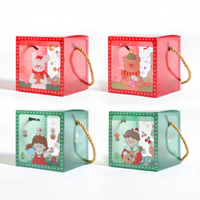 Boîte cadeau de Noël en forme de pomme avec fenêtre, motif dessin animé lapin et ours, poignée en corde pour emballage cadeau de fêtes