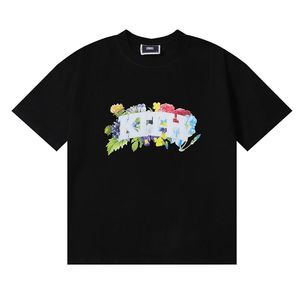 Camiseta informal de manga corta Kith de doble hilo de alta calidad con estampado floral amarillo para hombre y mujer en verano - Product Image 4