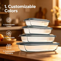 Ensemble de plats de cuisson antiadhésifs en verre borosilicate de haute qualité avec couvercle en plastique, compatibles lave-vaisselle et four, plateau de rangement alimentaire rectangulaire personnalisé
