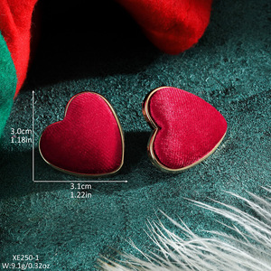 Boucles d'oreilles en forme de cœur pour femmes, en alliage de zinc, peluche floquée, léopard, pied-de-poule, cadeau, bijoux tendance - Product Image 2