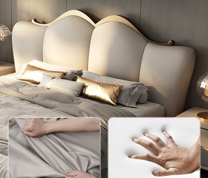 आधुनिक मास्टर बेडरूम में उच्च अंत सुरुचिपूर्ण रानी/राजा आकार टफ्टेड चमड़े की डबल शादी बिस्तर - Product Image 6