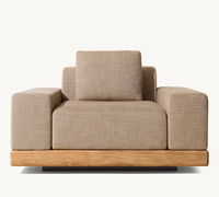 CORTONA Chaise longue d'extérieur en teck Cadre en bois de teck massif Canapé de salon d'hôtel Tissu blanc Style de luxe moderne Vie en plein air