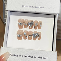 Venta al por mayor bailarina prensa en las uñas acrílico ataúd diseño con diamantes de imitación perla punta francesa uñas artificiales personalizadas
