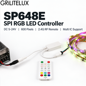 Controlador LED de Píxeles por RF SP648E DC5-24V 4A Salida 600 Píxeles Capacidad Sincronización Música Multi IC WS2811 SK6812 para Tira LED - Product Image 1