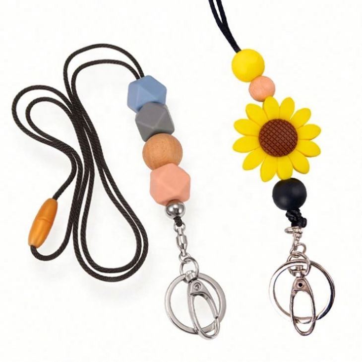 Wholesale Custom Colorful Silicone Beaded Lanyard Badge Holder Neck Lanyard Necklace for Teacher Gift Image 5