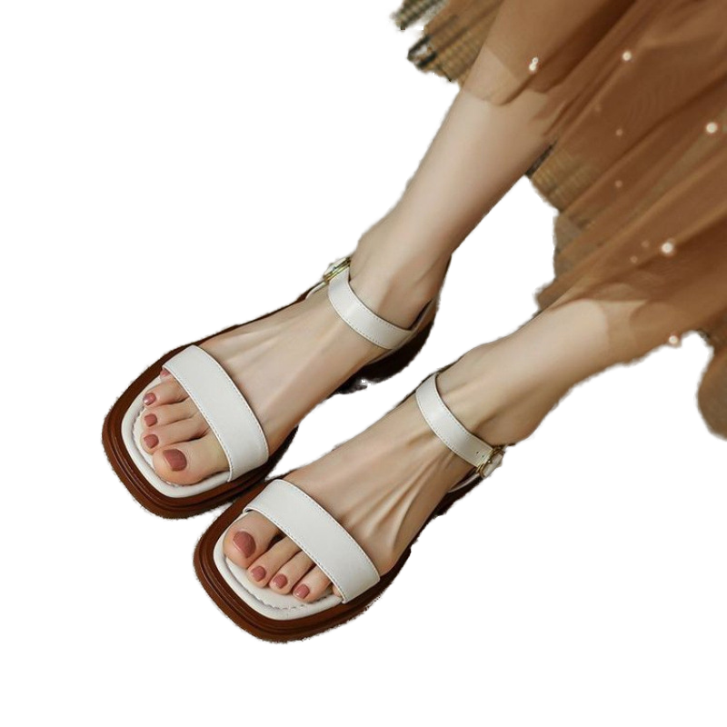 Clear Square Toe Strap Buckle Flats