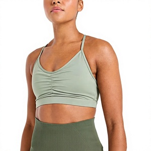 Women Sports Bra Racerback Solid Green <b>Wire</b> Free Quick Dry Breathable Activewear Top All Seasons Machine Washable - Product Image 1