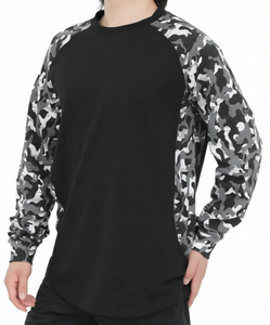 Black Camo <b>Raglan</b> Long <b>Sleeve</b> <b>T</b> <b>Shirt</b> Oversized Cotton Tee Digital Print Casual Men's - Product Image 1