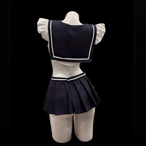 Man Yu Sailor Suit Lingerie <b>Red</b> <b>Bow</b> Exposed Waist Pleated Mini Skirt Pure and Sweet Preppy Style Set 9523 - Product Image 4