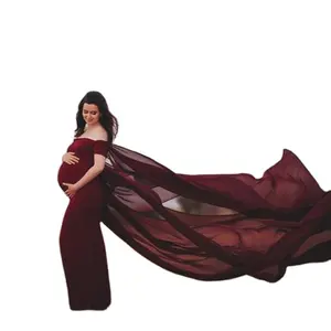 2022新着妊娠チュールドレスシャンパンドレス美しいメッシュギピュールVネックマタニティフォトドレス