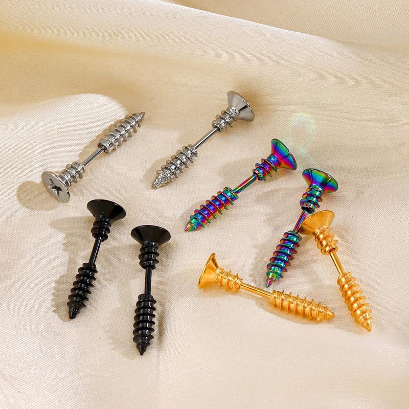 Screw Earrings Stainless Steel Starter Earrings Hip Hop Men Screw