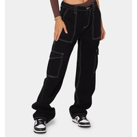 Pantalon décontracté à poches classiques et à taille haute Pantalon denim à jambes larges Jeans baggy Jeans pour petit ami Pantalon cargo Jeans pour femmes