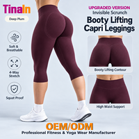 Leggings Capri OEM personnalisés pour femmes, taille mi-haute, avec ceinture côtelée, effet galbant fessier, extensibles, séchage rapide, anti-humidité pour la gym