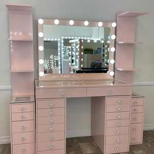 Anti - Tip Function Pink <strong>Dressing</strong> <strong>Table</strong> and Makeup Vanity <strong>Table</strong> <strong>with</strong> <strong>Mirror</strong> Suitable for Family Homes and Furniture Stores - Product Image 2