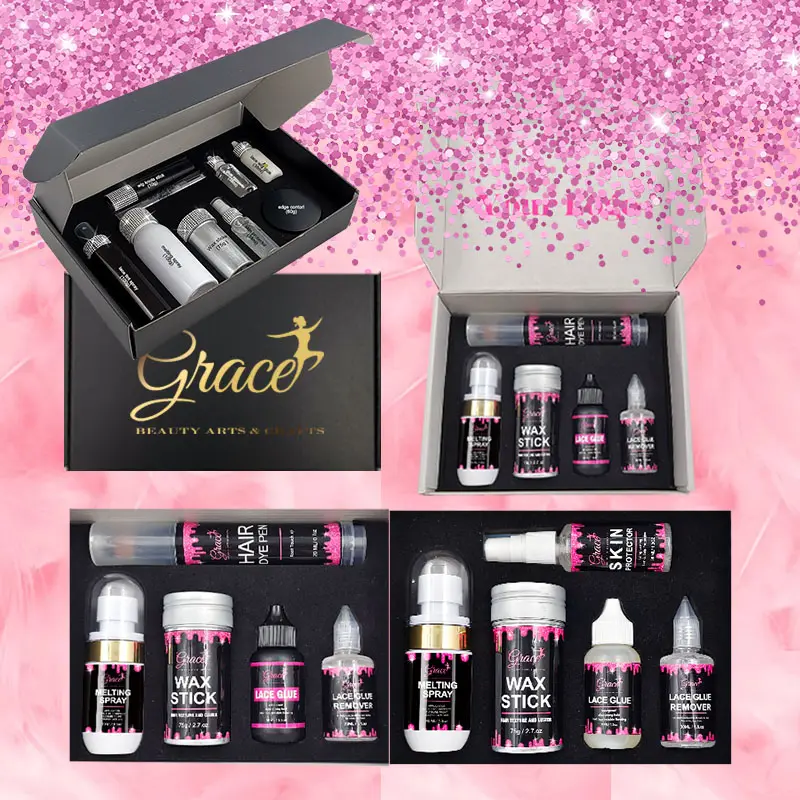 Wig Glue Spray Hot Selling Custom Logo Lace Glue Bond Remover Melting Spray Lace Tint Spray Hair Mousse Wig Lace Install Kit With Packaging Box