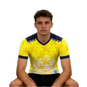 Ensemble de sport léger pour homme, imprimé, 2 pièces, t-shirt et short, séchage rapide, respirant, col en V, logo personnalisable - Product Image 6