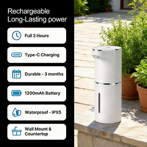 Distributeur automatique de savon mousse électrique, capacité de 350 ml, batterie rechargeable, capteur infrarouge mural pour utilisation en extérieur - Product Image 2