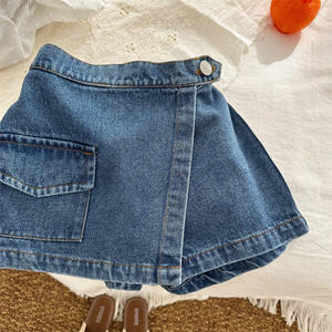 Nuovi Pantaloncini Estivi 2026 per <span class=keywords><strong>Bambina</strong></span>, in Cotone Denim con Design a Gonna, Stile Coreano, Vita Elastica, per Bambini - Product Image 2