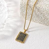Collier en acier inoxydable avec pendentif rectangulaire en dentelle, verset coranique et calligraphie arabe irrégulière, thème islamique musulman, pour l'Aïd, vente en gros