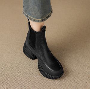 Bottines courtes en cuir à lacets et talons hauts, à semelle souple, style rétro décontracté, matures et à la mode, polyvalentes - Product Image 3