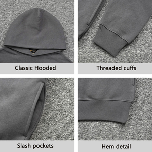 Étiquette imprimée personnalisée Heavy Street Blank Hoodie Vintage Wash Sweat à capuche noir avec poches latérales - Product Image 4