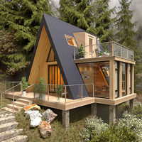 Maison préfabriquée modulaire de luxe, moderne, tendance, compacte, mobile, extérieure, en acier triangulaire, 2 chambres, villa pour les vacances et les voyages