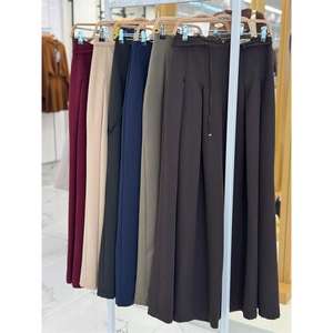 Pantalon plissé ample pour femme S6K-0084, bleu marine, coupe ample avec détail de ceinture à nouer à la taille - Product Image 3